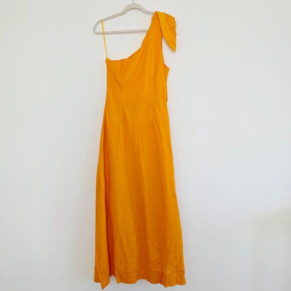Cult Gaia Kamilla  Yellow One Shoulder Side Slit Silk Gown Maxi Dress Size Large - Picture 5 of 11